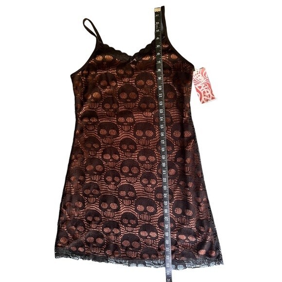 NWT Skull Lace Mini Dress Halloween Goth Grunge Fall Black Slip Medium Large M L - Picture 9 of 16